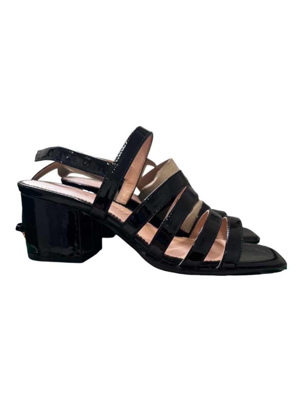 J.Crew Black Patent Leather Multi-Strap Block Heel Sandals Size 5